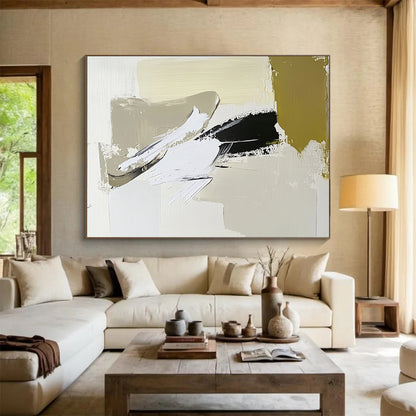 “Bold Neutral Swipes” - Beige, White, Black with Expressive Swipes - Abstract Acrylic Painting HB1341