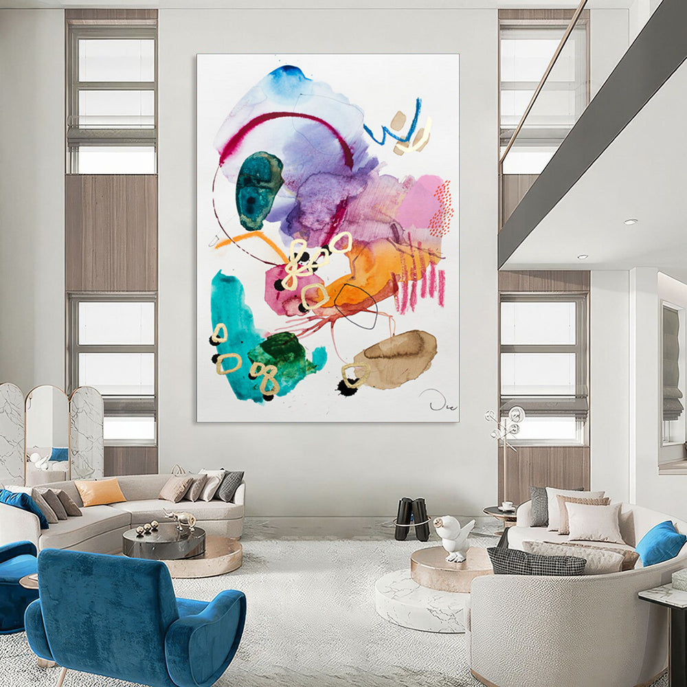 Large-Scale Hand-Painted Abstract Mural for Bedroom & Dining Room LargeART1869