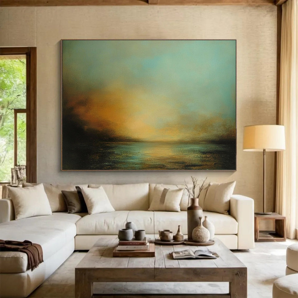 “Soft Coastal Sunset” - Blue, Orange, Muted Coastal Sunset Painting On Canvas HB0894