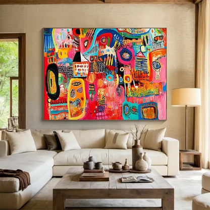 “Lively Color Fusion” - Multicolor, Abstract Forms Painting On Canvas HB0743