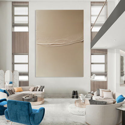 Contemporary abstract artwork featuring a beige wall with a delicate white line, highlighting contrasting textures and subtle shadows for depth. DLZ1434