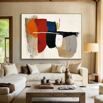 “Color - Blocked Abstraction” - Red, Blue, Orange, Geometric Shapes - Abstract Acrylic Painting HB1516