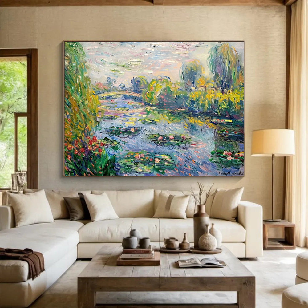 Monet - Style Water Lily Pond - Impressionist Living Room or Dining Room Art DLZ197