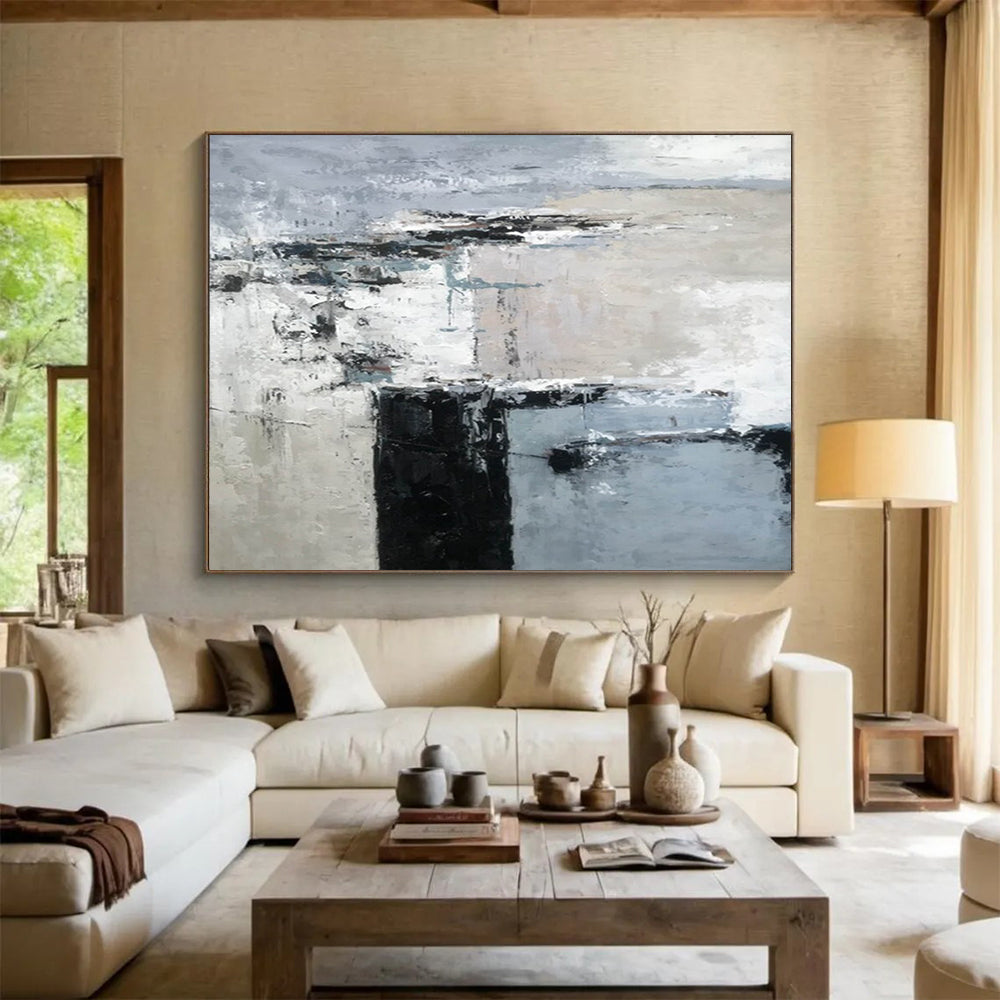 Monochromatic Minimalist Abstract: Elevate Your Space with Subtlety DLZ152