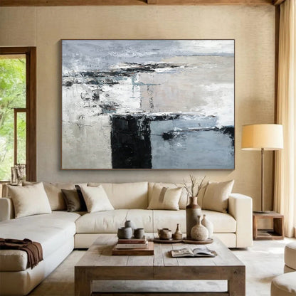 Monochromatic Minimalist Abstract: Elevate Your Space with Subtlety DLZ152