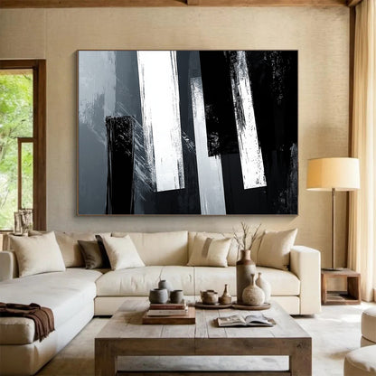 Black and White Striped "Industrial Stripes" Painting On Canvas HB310