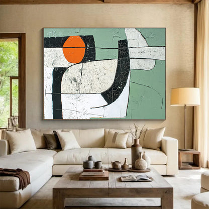 “Crackled Abstract Forms” - Green, orange, cracked shapes, Abstract Painting On Canvas HB0562