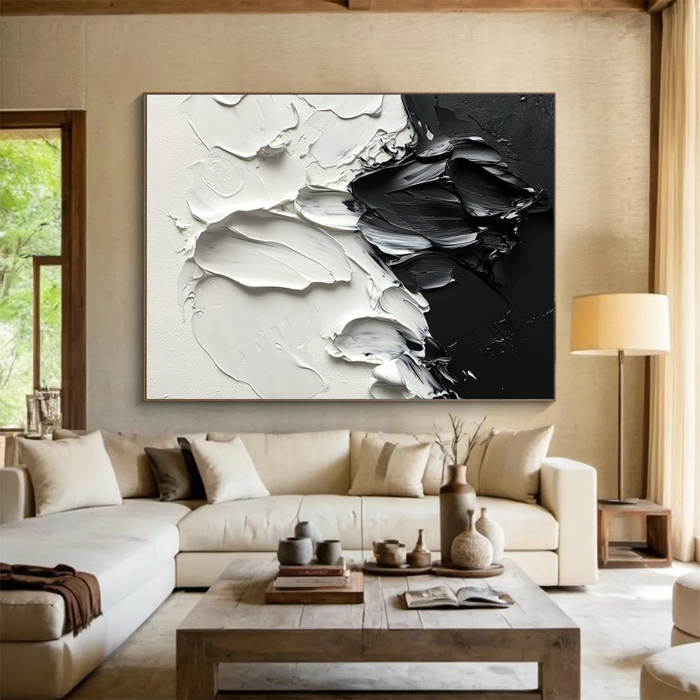 “Black - White Textured Strokes” - Black, White, Thick Textured Paint Strokes - Impasto Oil Painting HB1777