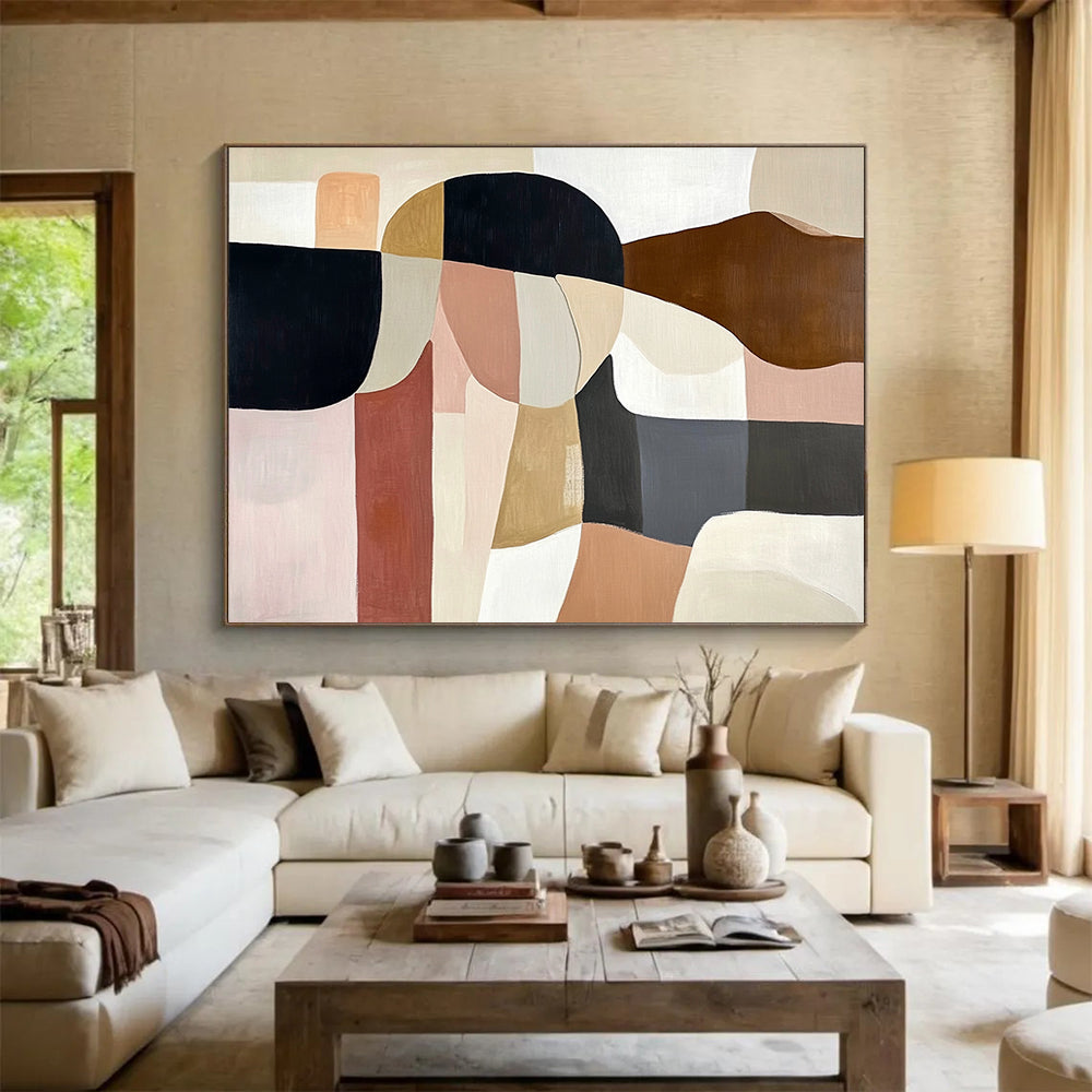 “Soft Geometric Shapes” - Beige, Pink, Brown, Abstract Forms - Minimalist Acrylic Painting HB1536