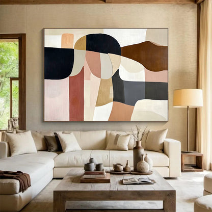 “Soft Geometric Shapes” - Beige, Pink, Brown, Abstract Forms - Minimalist Acrylic Painting HB1536