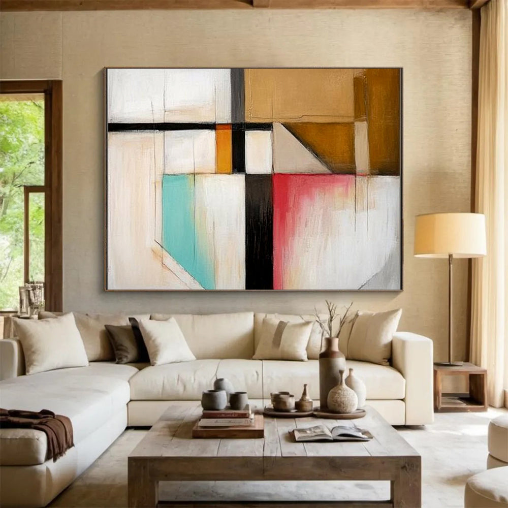 Colorful Geometric Abstract "Modern Mosaic" Painting On Canvas HB0413