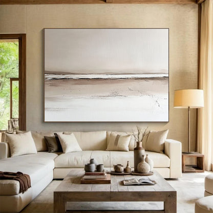 “Neutral Toned Landscape” - Beige, Brown, White, Subtle Horizon Landscape Painting On Canvas HB0957