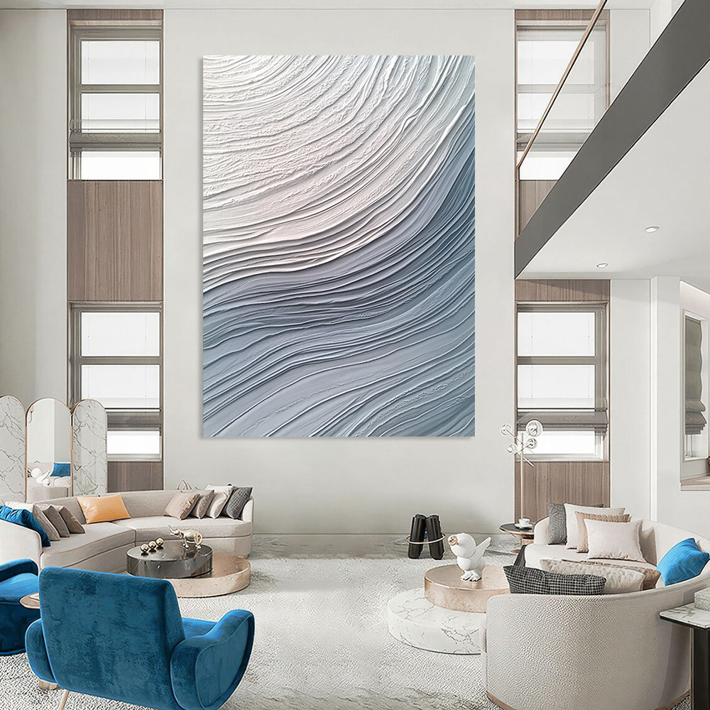 Large contemporary hand-painted abstract artwork featuring smooth curves and intricate patterns that exude calm energy and depth. DLZ1218