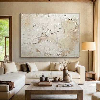 “Crackled Beige - White Texture” - Textural Abstract Painting HB0531