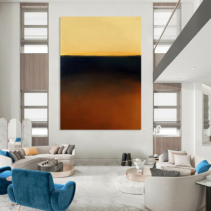Contemporary abstract art featuring a stunning amber and navy gradient reflecting the golden hour inspired by Mark Rothko's style. DLZ1356