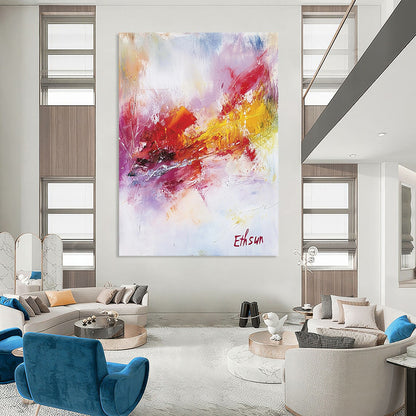 Contemporary abstract artwork featuring the word Ethsun in elegant calligraphy with warm colors and soft brushstrokes creating a serene atmosphere. DLZ1067