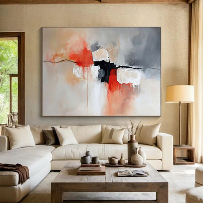 “Coral and Gray Fusion” - Coral, Gray, Black, Abstract Shapes - Abstract Acrylic Painting HB1546