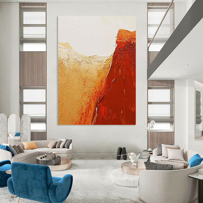 Contemporary abstract painting featuring textured red rock canyons and a serene white sky in warm orange and brown tones. DLZ1482