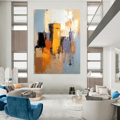 Contemporary abstract artwork showcasing the Alhambra in light blue, mustard yellow, and burnt sienna with gray and brown accents. DLZ0894