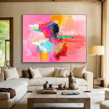 “Vibrant Pink Portrait” - Pink, Orange, Teal, Abstract Figure - Contemporary Pop - Inspired Acrylic Painting HB1539