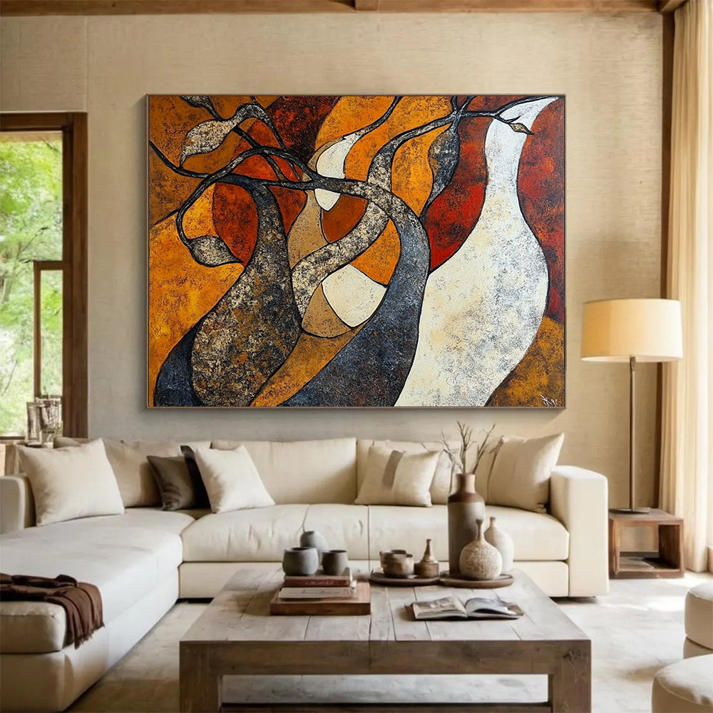 “Abstract Tree Forms” - Orange, brown, twisted trees, Abstract Painting On Canvas HB0565