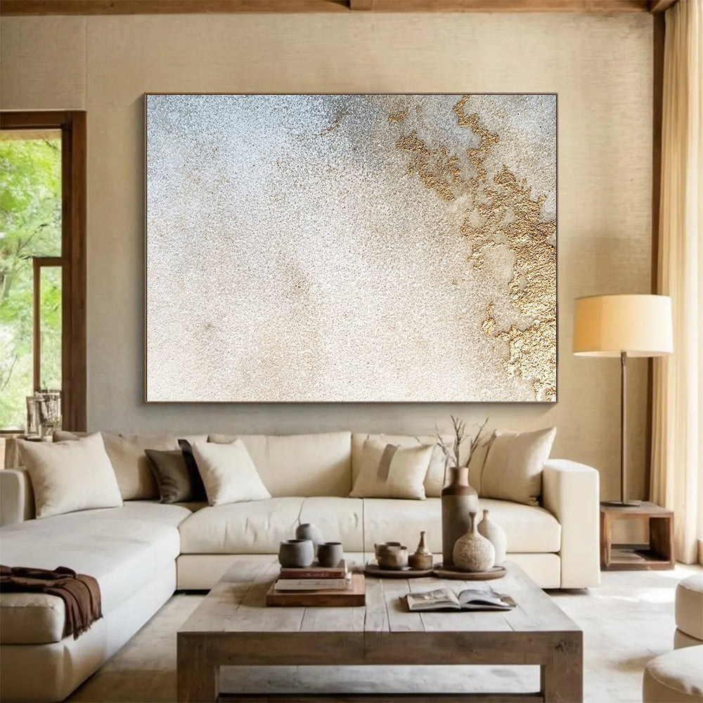 Beige, Gold, Textured Patches "Gilded Sandstone Textures" Abstract Minimalist Painting On Canvas HB172