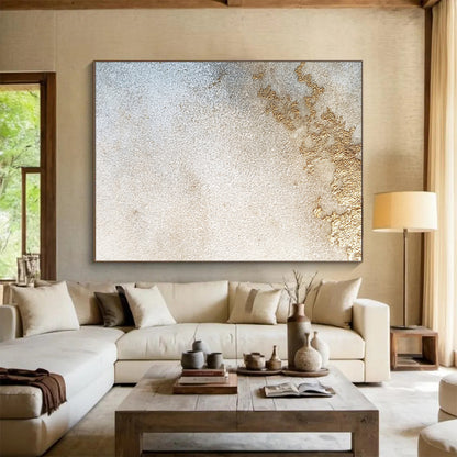 Beige, Gold, Textured Patches "Gilded Sandstone Textures" Abstract Minimalist Painting On Canvas HB172