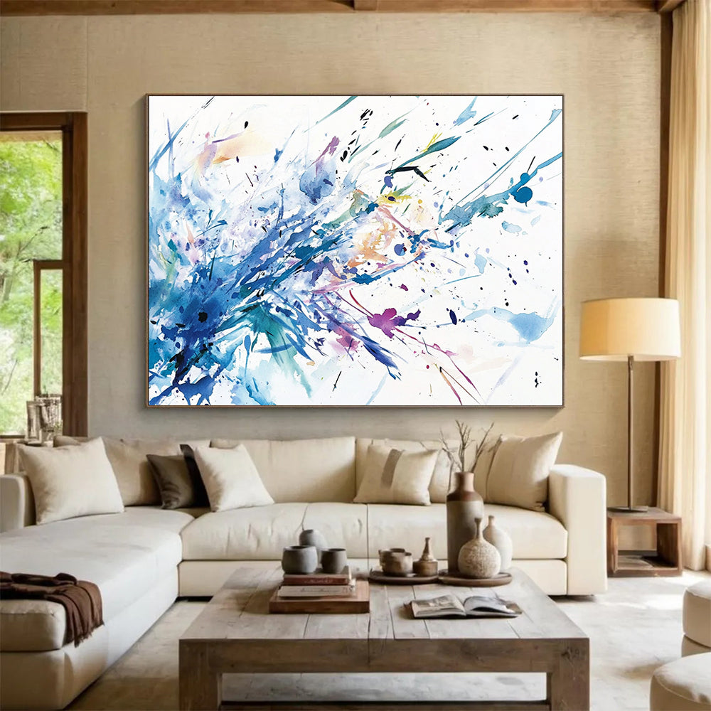 “Color Burst Splatter” - Energetic splashes of blue, purple, pink, Watercolor - Style Abstract Painting On Canvas HB0540