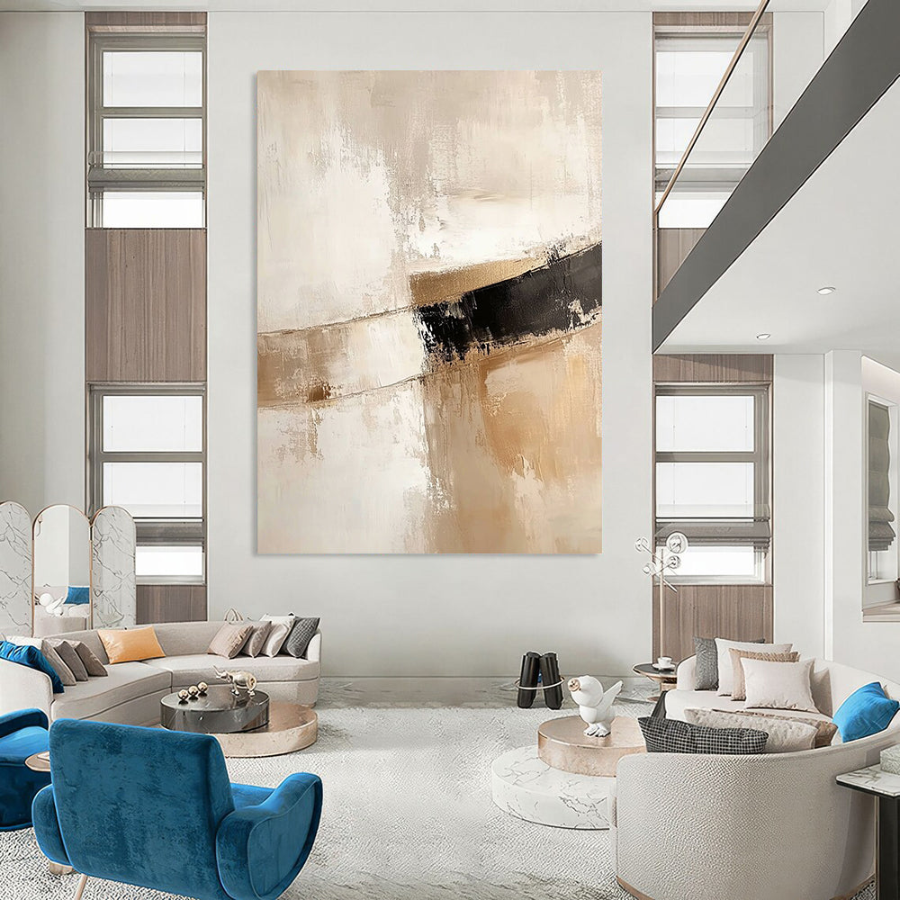 Contemporary abstract art features a soft lampshade with gentle brushstrokes in white and beige, creating an elegant and warm atmosphere. DLZ1220