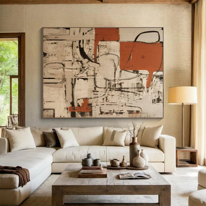 Red - Gray Interweaving Abstract Painting - Personal Symbol for Industrial - Style Living Room DLZ099