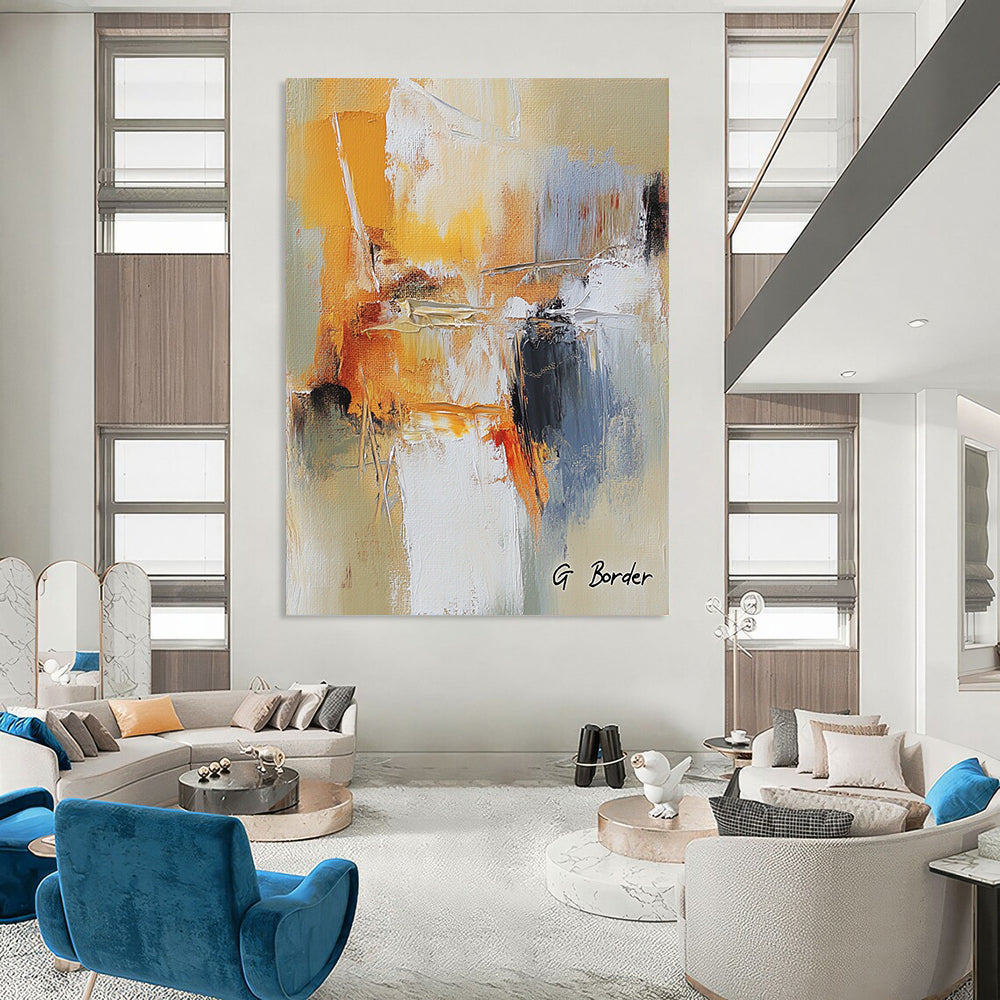 Contemporary abstract art featuring bold warm colors dynamic brushstrokes and textures that evoke movement and energy in a striking composition. DLZ1461