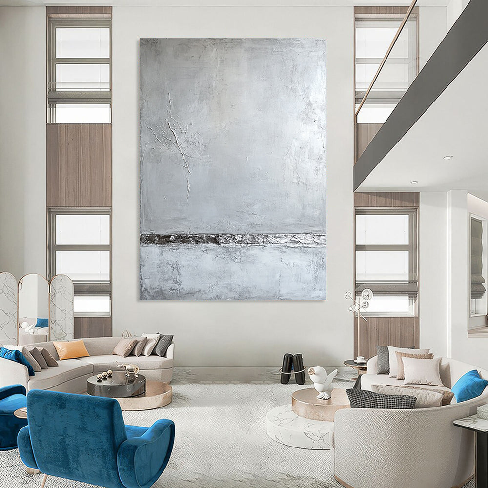 Contemporary abstract artwork featuring a textured grey plaster wall in soothing neutral tones inspired by Aron Demisier's minimalist style. DLZ0601
