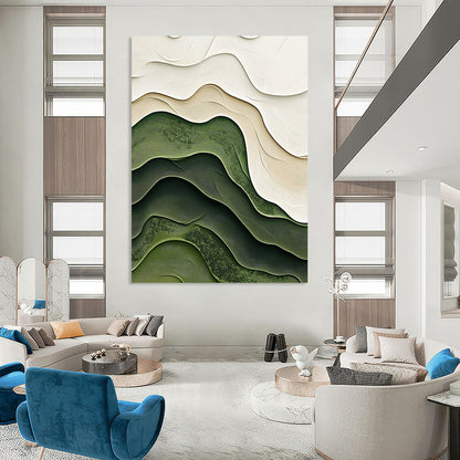 Contemporary abstract artistry featuring soft green and white layered topography enhances modern decor with elegant curves and intricate organic textures. DLZ1227