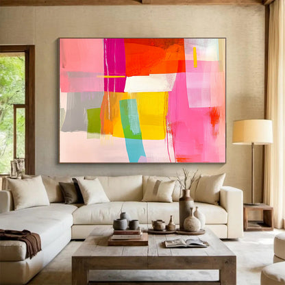 “Colorful Geometric Collage” - Pink, Purple, Orange, Yellow, Green, Blue - Vibrant Geometric Abstract - Acrylic Painting HB1320