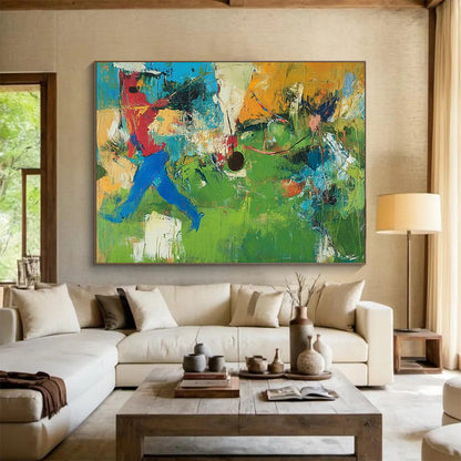 “Vibrant Sports Abstract” - Red, Blue, Green, Yellow with Dynamic Figures - Painting On Canvas HB1377
