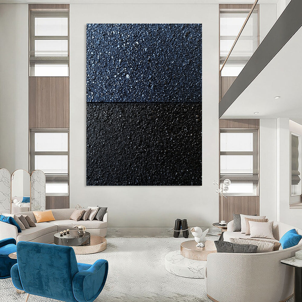 Contemporary abstract art featuring ultra-detailed asphalt textures in dark blue and gray, highlighting depth and contrast in a unique artistic expression. DLZ1201