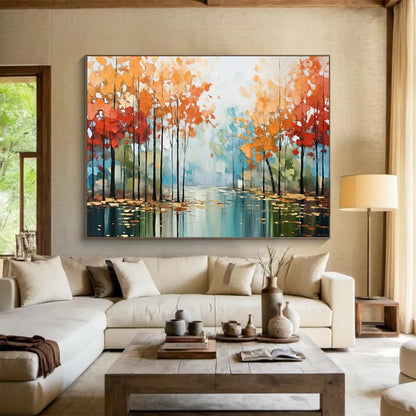 Misty Autumn Forest Art - Oversized Serene Bedroom Accent DLZ164