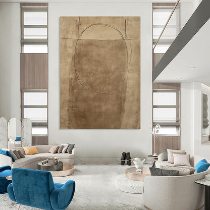 Contemporary hand-drawn abstract artwork showcasing a simplistic figure design with soft curves and a warm brown background. DLZ1469