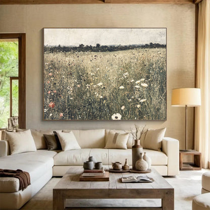 “Wildflower Meadow” - Earthy Tones, Pinks, Whites, Realistic Wildflower Field - Oil Painting HB1764