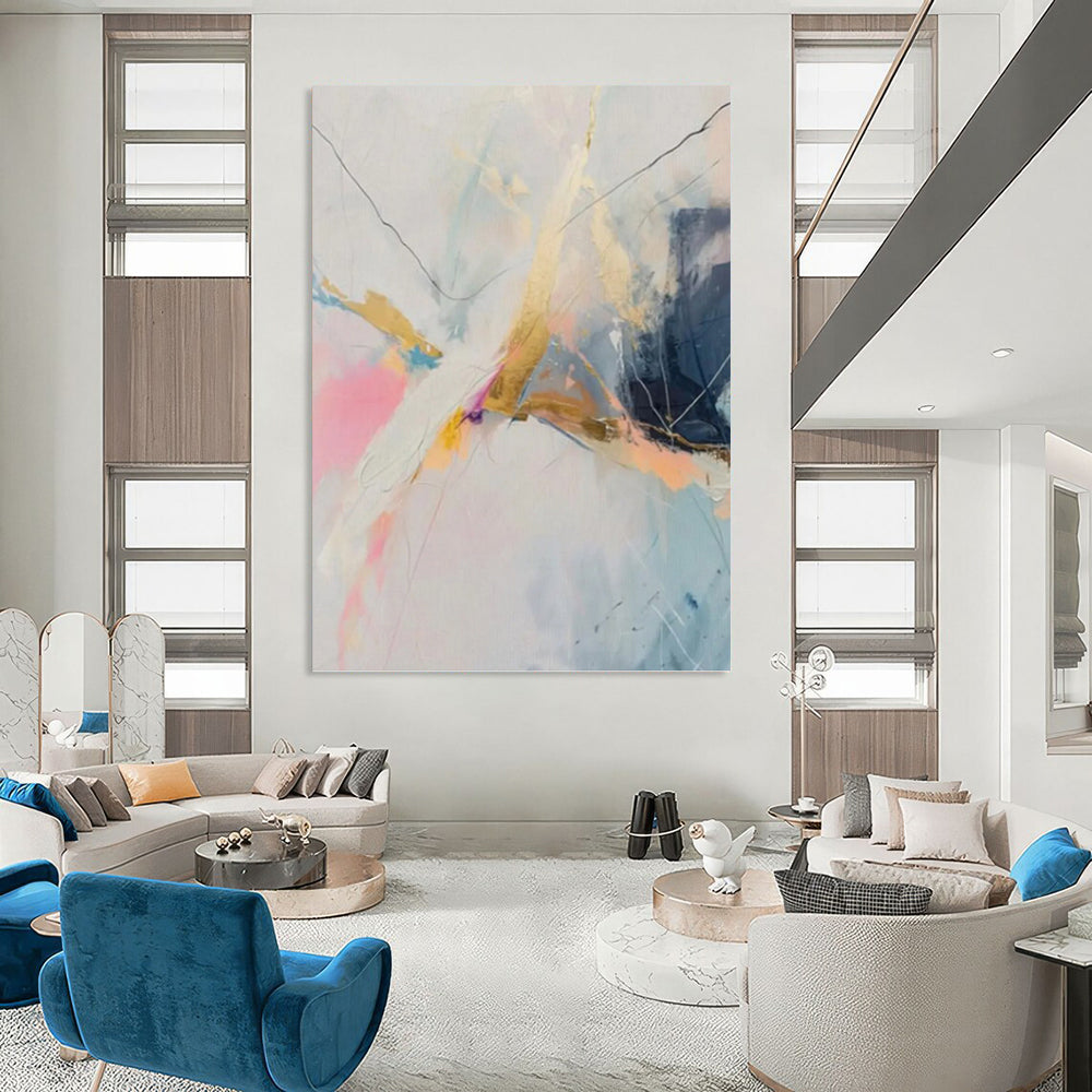 Large - Format Custom Textured Hand - Painted Abstract Mural for Entryway & Hotel Suite DKH0995