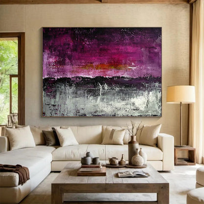 “Vibrant Purple and Gray Abstract” - Purple, Gray, Textured Layers, Abstract Expressionism Painting On Canvas HB0900