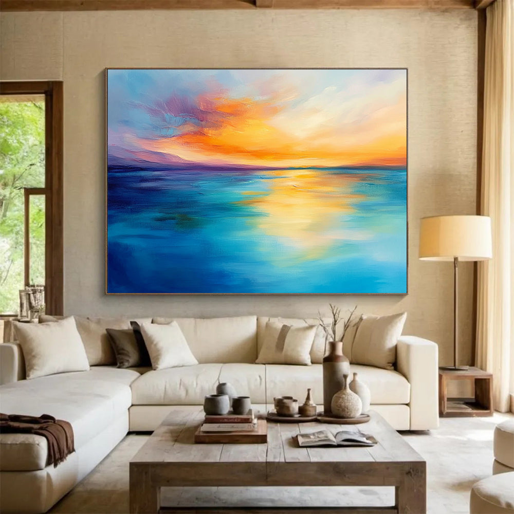 “Soft Sunset Horizons” - Pastel Pinks, Oranges, Yellows, Blues, Dreamy Ocean Sunset - Impasto Oil Painting HB1754