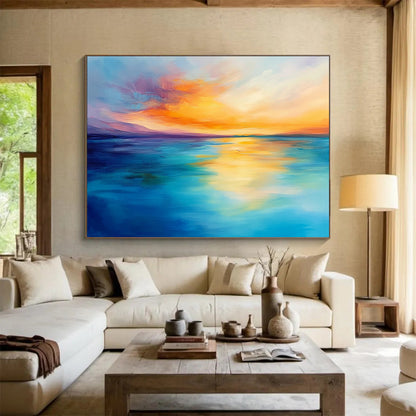 “Soft Sunset Horizons” - Pastel Pinks, Oranges, Yellows, Blues, Dreamy Ocean Sunset - Impasto Oil Painting HB1754