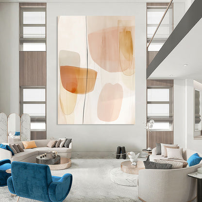 Contemporary hand-painted abstract art featuring peach and neutral tones with simple shapes and subtle watercolor textures for a serene aesthetic. DLZ1689