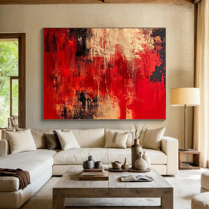 “Red Black Textured Blend” - Red, Black, Beige - Textured Abstract Layers - Acrylic Painting HB1301