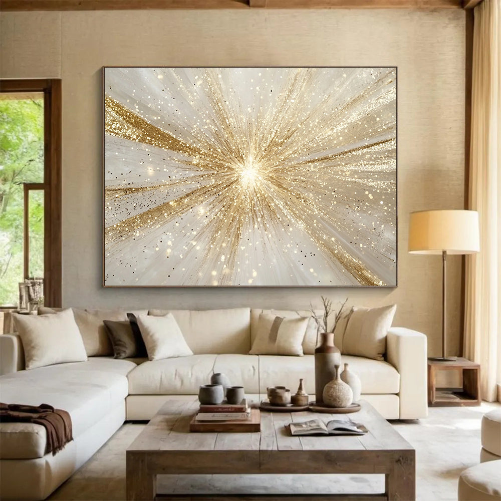 “Glistening Gold Starburst” - Gold, Sparkling, Starburst Pattern Painting On Canvas HB0770