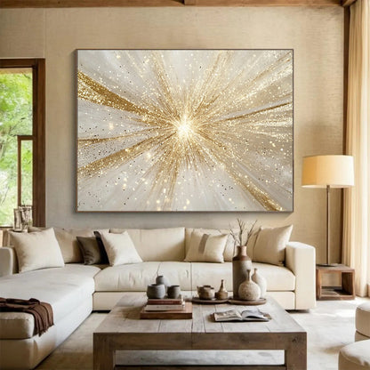 “Glistening Gold Starburst” - Gold, Sparkling, Starburst Pattern Painting On Canvas HB0770