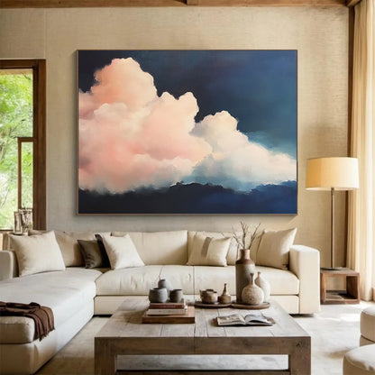 “Pink Clouds at Night” - Pinks, Blues, Dark Background, Fluffy Clouds Against Night Sky - Realist Oil Painting HB1710