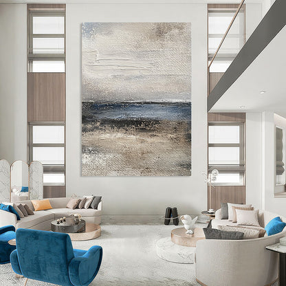 Contemporary abstract painting captures the ocean's essence with textured brushstrokes in muted gray and blue tones for a vintage feel. DLZ1077