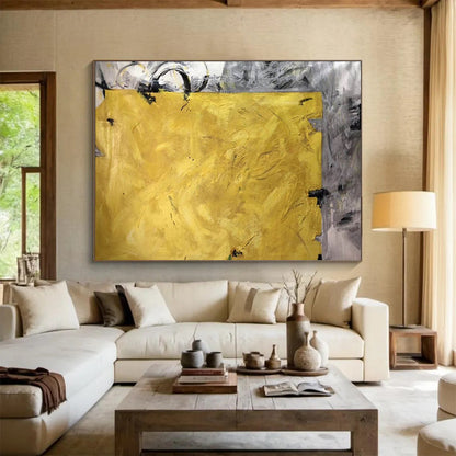 Bold Yellow and Grey Abstract: A Statement of Artistic Confidence DLZ153